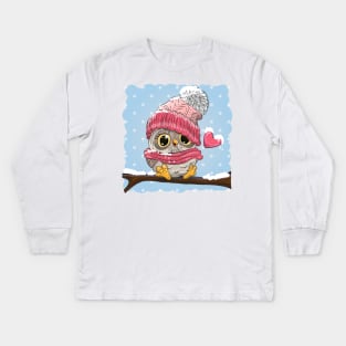 Owl Winter Kids Long Sleeve T-Shirt